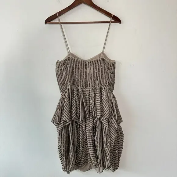 French Connection Samara Dress Women‎ 6 Tan Sequin Bubble Hem Cocktail Elegant - Picture 3 of 11